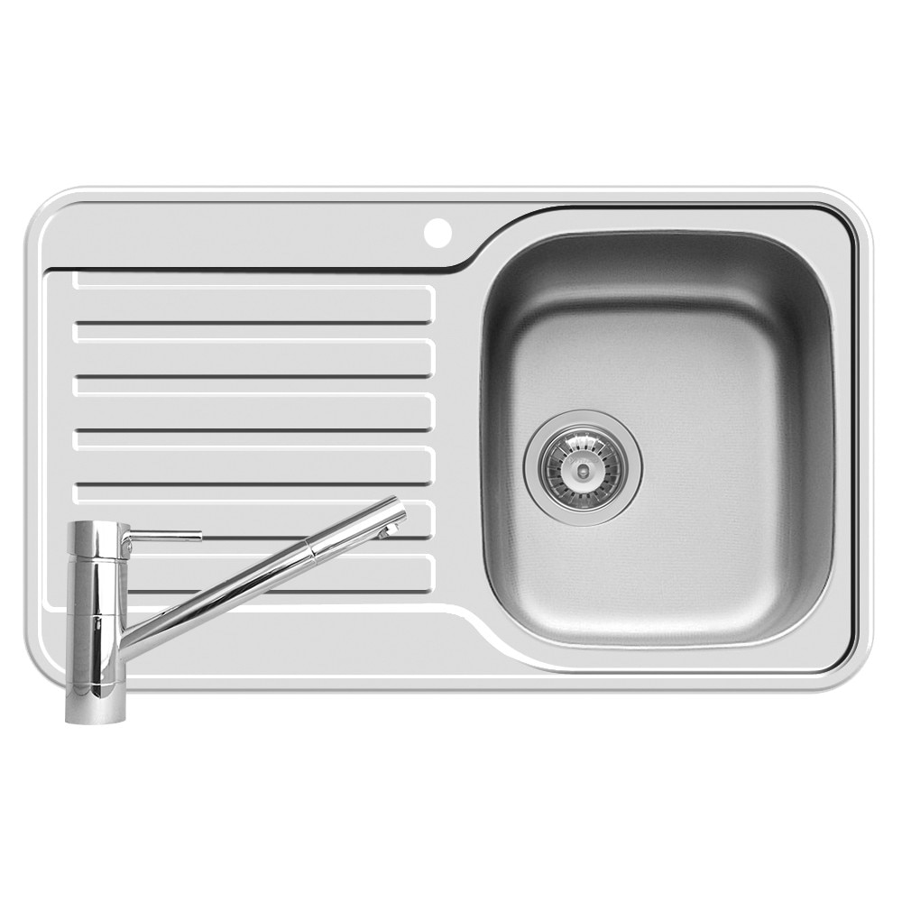 Pachet baterie de bucatarie TRONTO Crom + chiuveta Pyramis SPACE MINI, 800x480, adancime 180mm, orientarea cuvei pe dreapta, montare pe blat, finisaj anticalcar