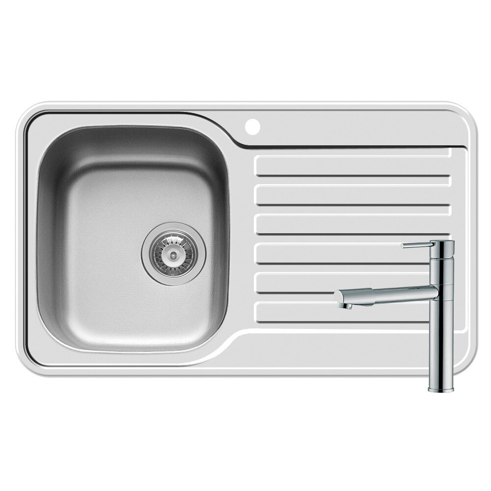 Pachet baterie de bucatarie Rota Crom + chiuveta Pyramis SPACE MINI, 800x480mm, adancime 180mm, orientarea cuvei pe stanga, montare pe blat, finisaj anticalcar