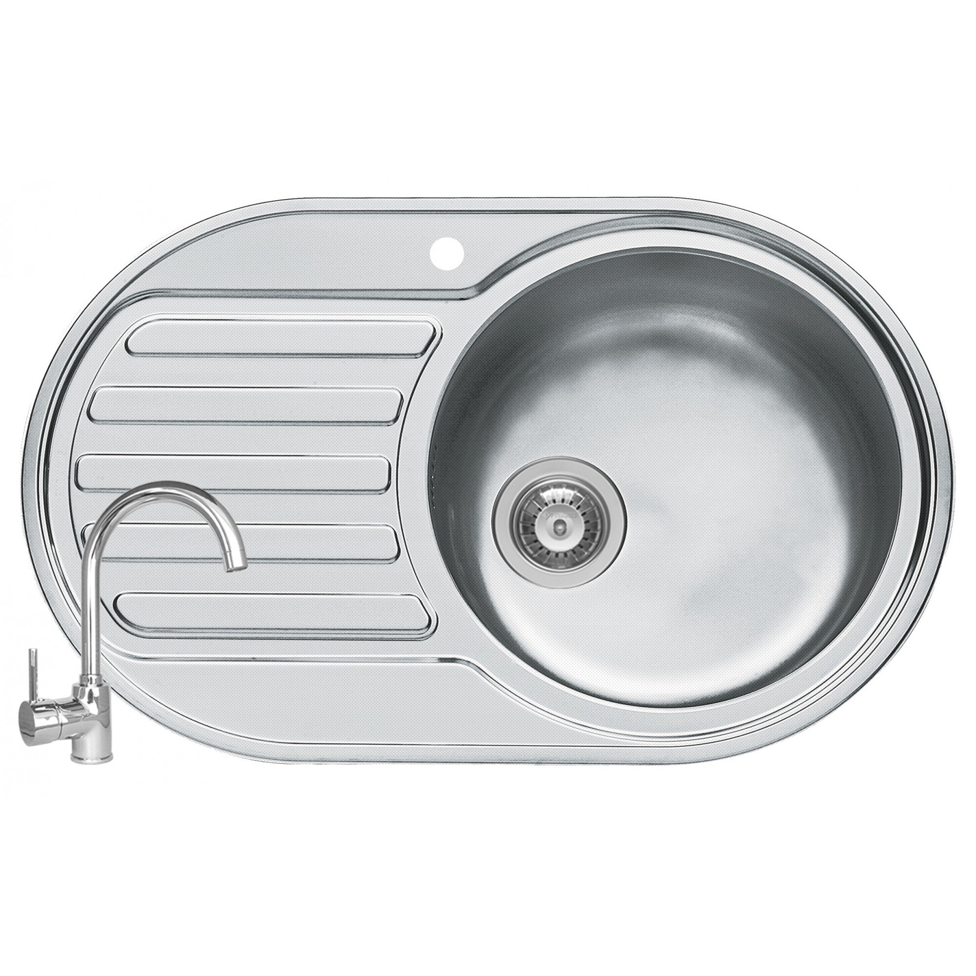 Pachet baterie de bucatarie ADRIA Crom + chiuveta Pyramis SR MINI, 765x480mm, adancime 150mm, cuva dreapta, montare pe blat, finisaj anticalcar