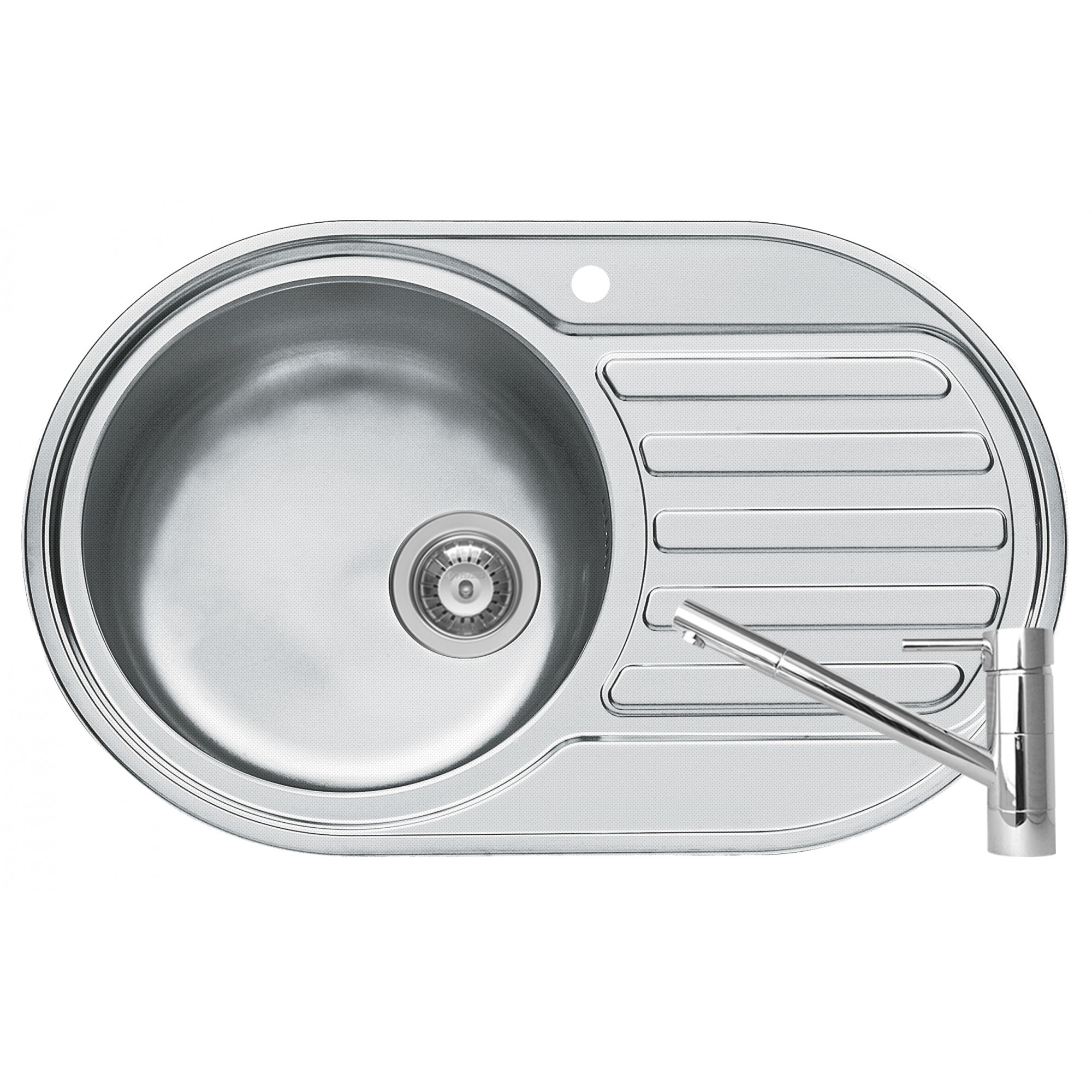 Pachet baterie de bucatarie TRONTO Crom + chiuveta Pyramis SR MINI, 765x480mm, adancime 150mm, cuva stanga, montare pe blat, finisaj anticalcar