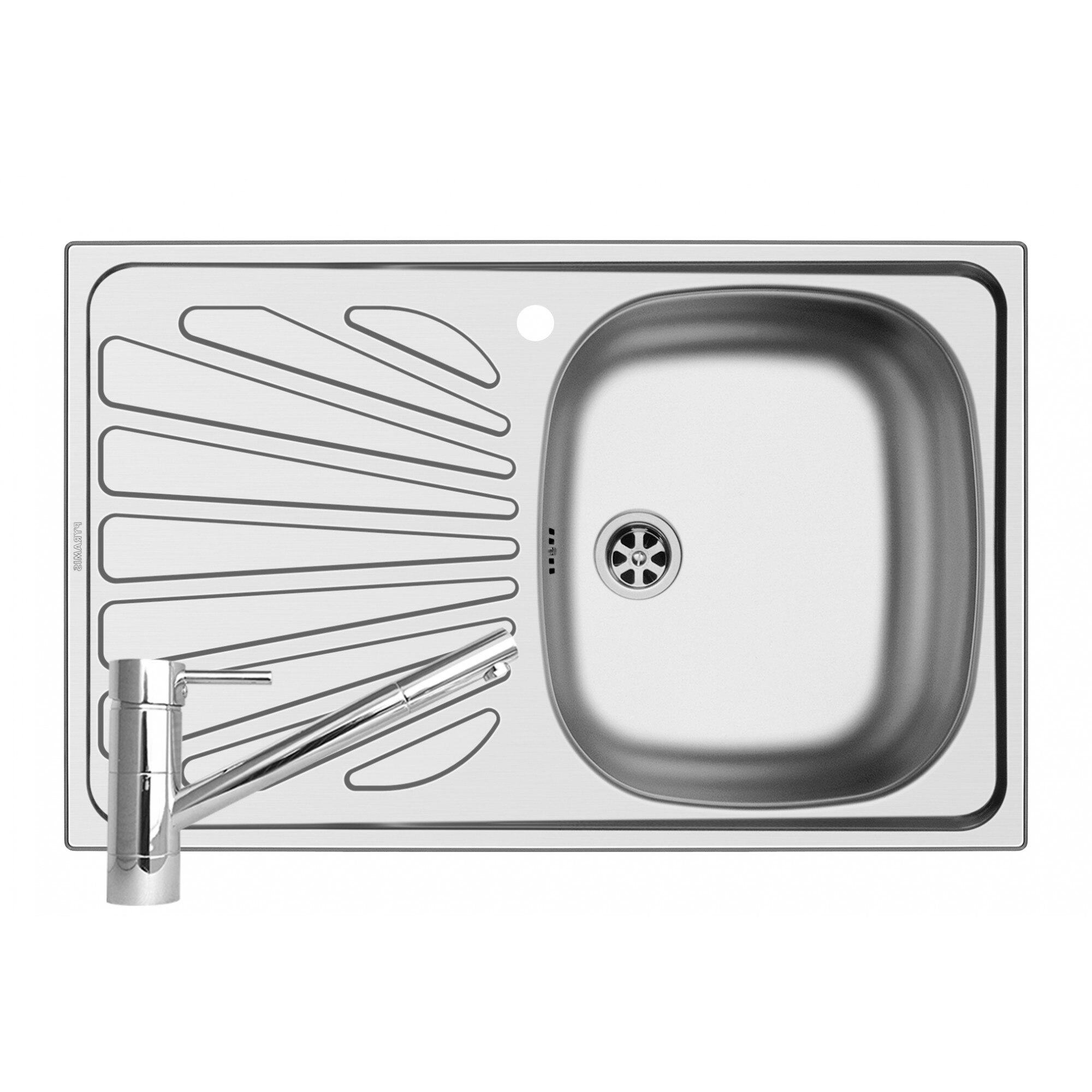 Pachet baterie de bucatarie TRONTO Crom + chiuveta Pyramis CRETA, 755x480mm, adancime 150mm, orientarea cuvei pe dreapta, montare pe blat, finisaj lucios