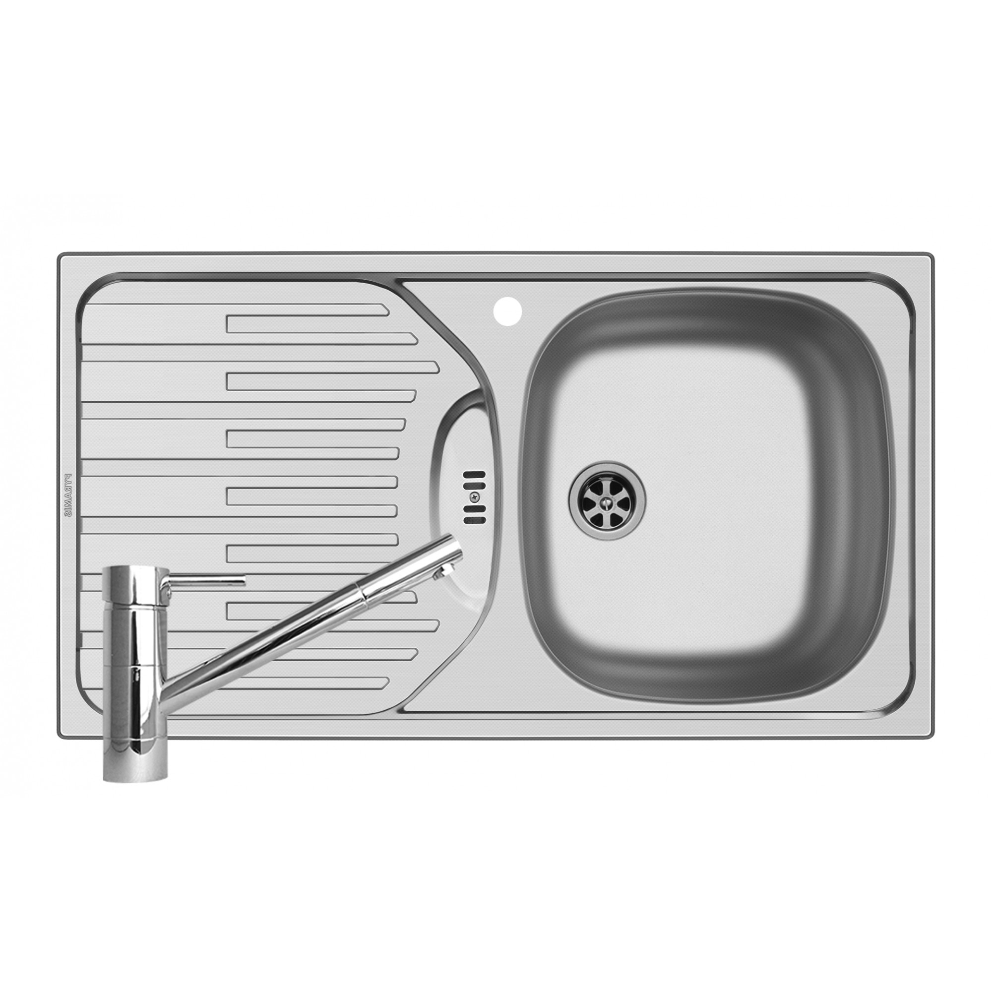 Pachet baterie de bucatarie TRONTO Crom + chiuveta Pyramis ET78 Fork, 780x435mm, adancime 150mm, orientare cuva dreapta, montare pe blat, finisaj anti zgariere