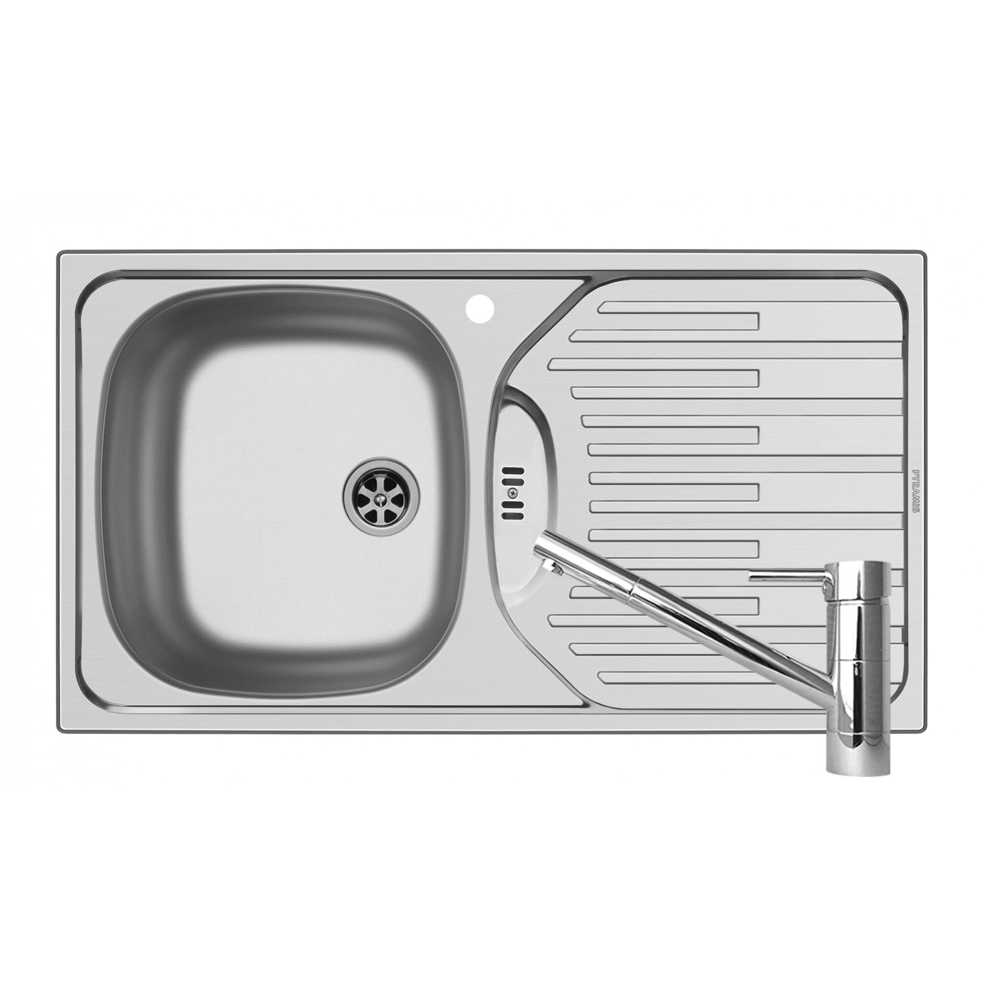 Pachet baterie de bucatarie TRONTO Crom + chiuveta Pyramis ET78 Fork, 780x435mm, adancime 150mm, orientare cuva stanga, montare pe blat, finisaj anti zgariere