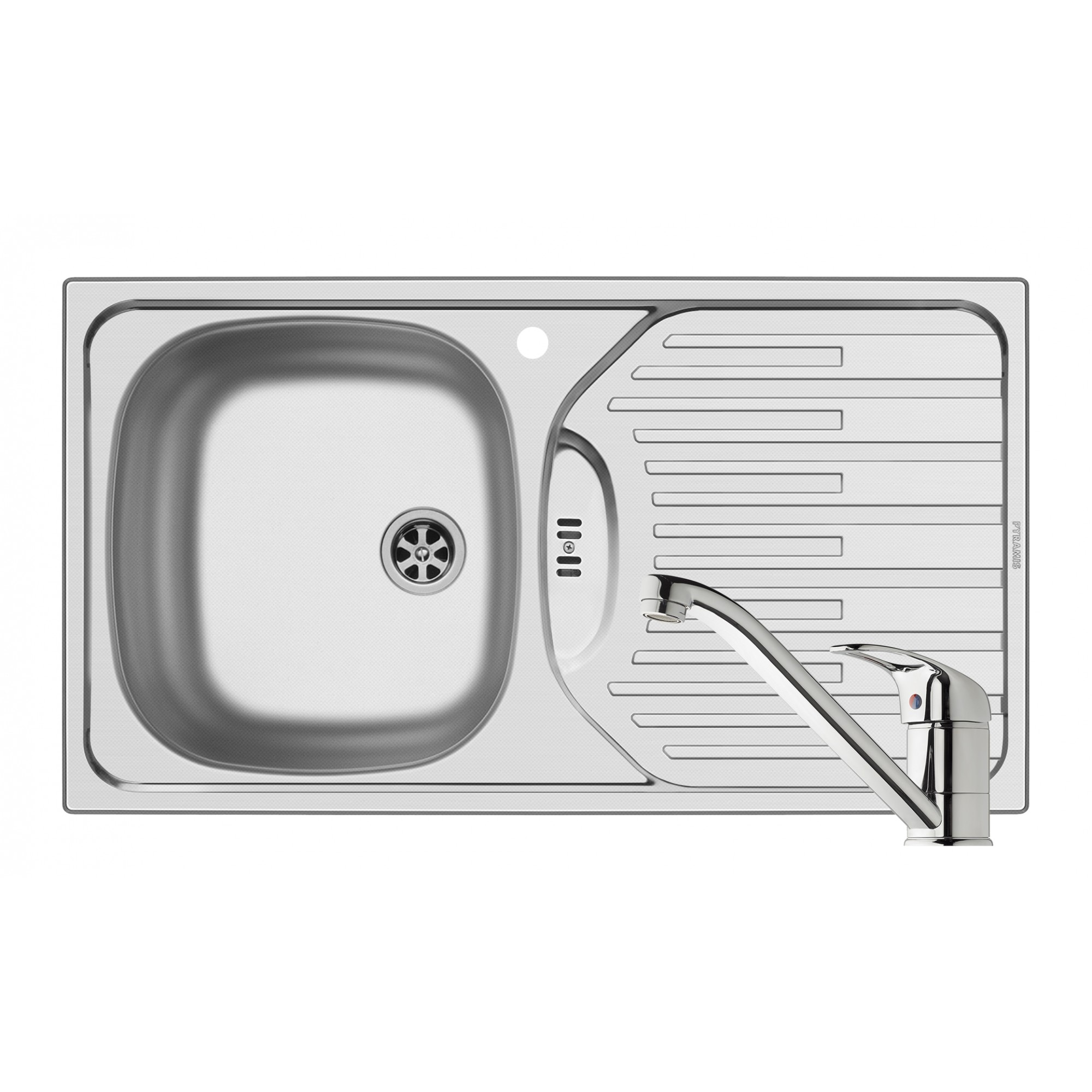Pachet baterie de bucatarie Accel + chiuveta Pyramis ET78 Fork, 780x435mm, adancime 150mm, orientare cuva stanga, montare pe blat, finisaj anti zgariere