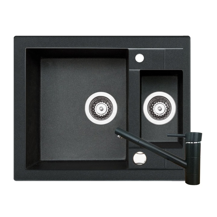 Pachet baterie de bucatarie TRONTO + chiuveta Pyramis STUDIO, 590x480mm, adancime 180mm, reversibila, montare pe blat, Pyragranite Black