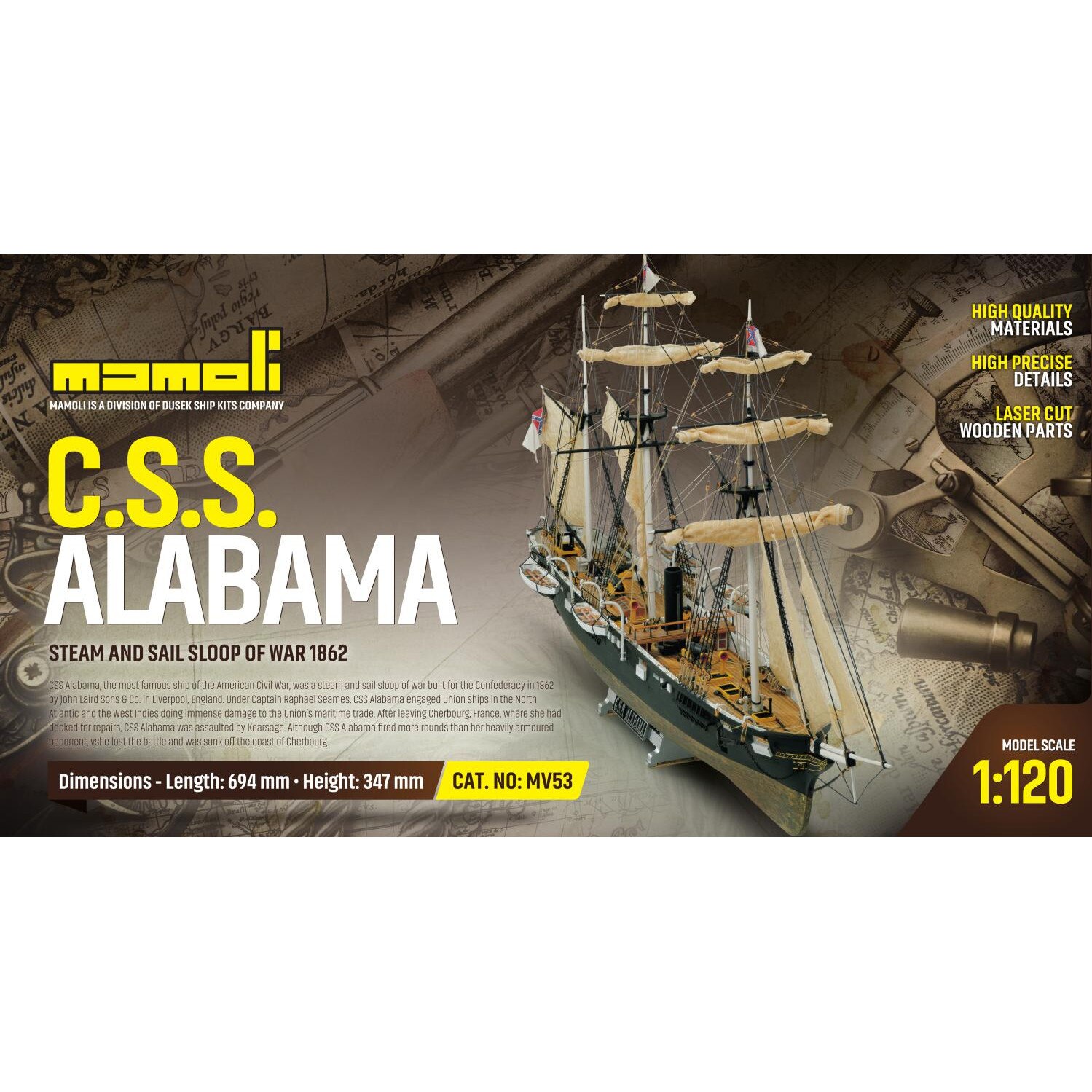 Kit corabie din lemn CSS Alabama, Scara 1:120, 14+ - eMAG.ro