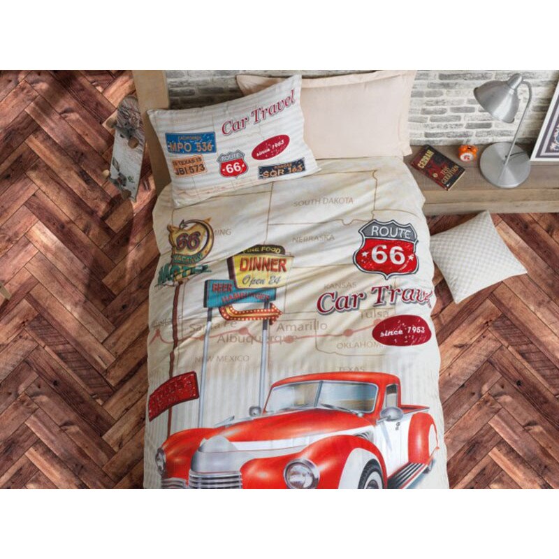 Lenjerie pentru pat 1 Persoana, 3 Piese, Cottonbox Kids Collection, bumbac 100%, model Route Bej