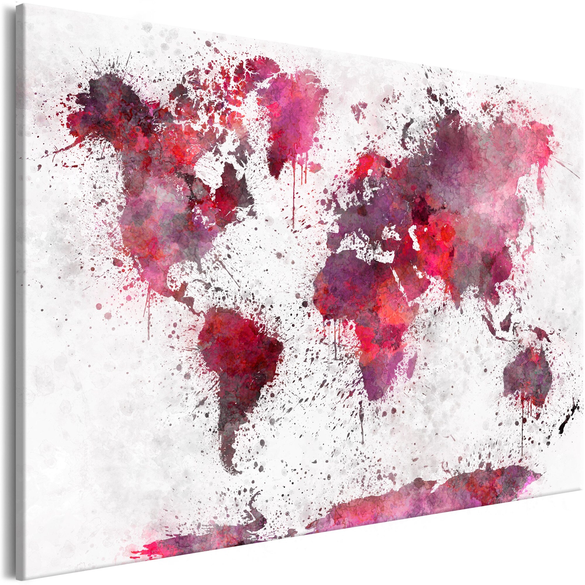 Tablou canvas - Harta Mondiala acuarele roSii largi - 90 x 60 cm