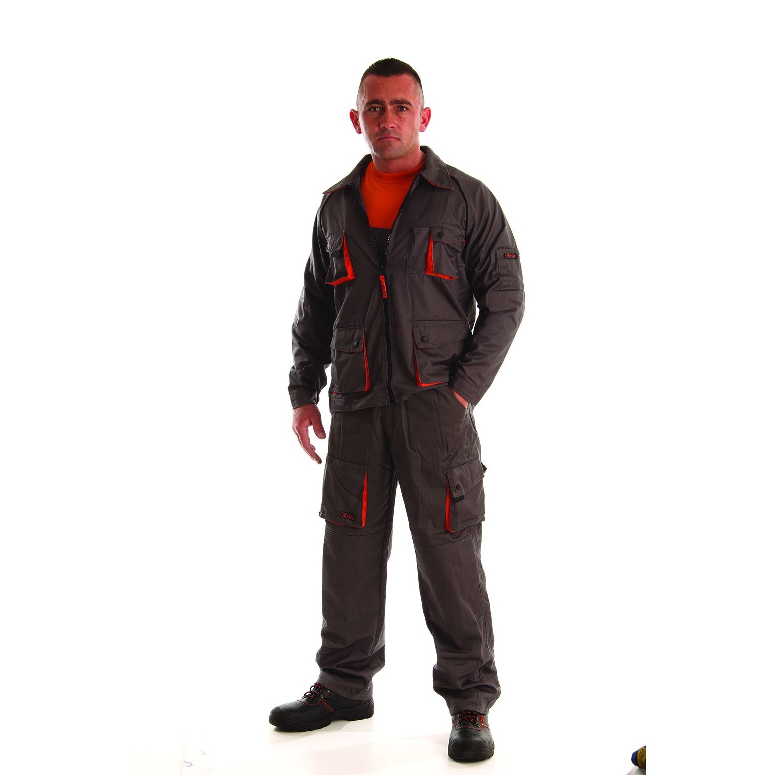 Jacheta de protectie, gri/orange, multiple buzunare -marimea 3XL