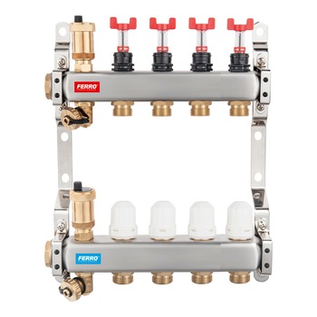 Pachet Distribuitor/Colector 1``- 4 Cai FERRO din Otel Inoxidabil pentru incalzire in pardoseala Pachet Distribuitor/Colector 1``- 4 Cai FERRO din Otel Inoxidabil pentru incalzire in pardoseala
