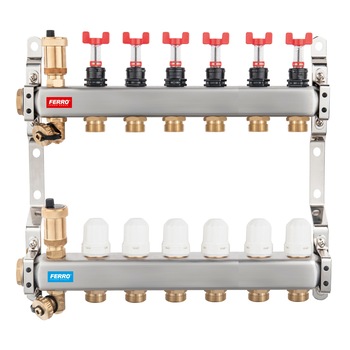 Pachet Distribuitor/Colector 1``- 6 Cai FERRO din Otel Inoxidabil pentru incalzire in pardoseala Pachet Distribuitor/Colector 1``- 6 Cai FERRO din Otel Inoxidabil pentru incalzire in pardoseala