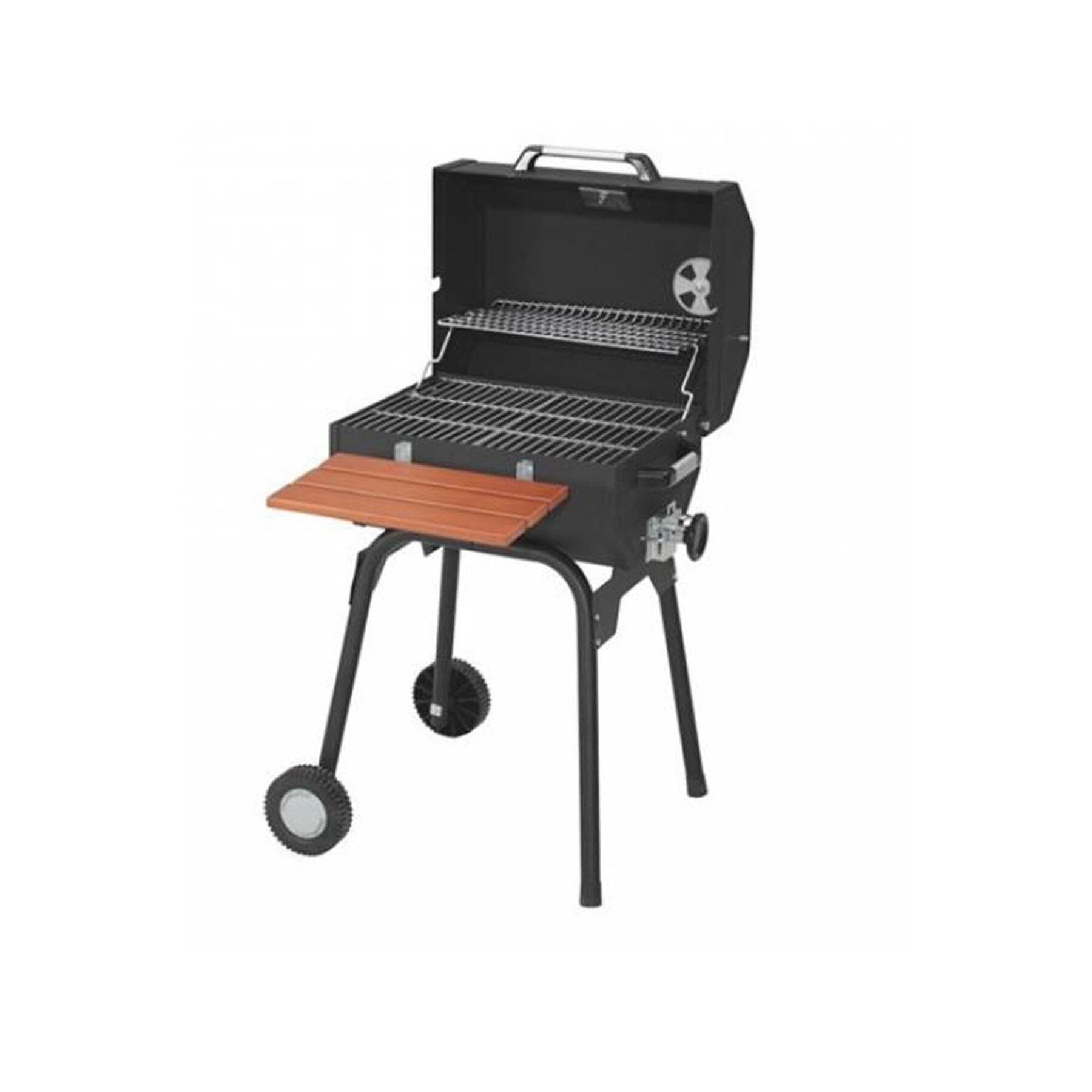 Gratar cu roti, 50 x 40 cm, metal si lemn, negru, Gurus CG-050