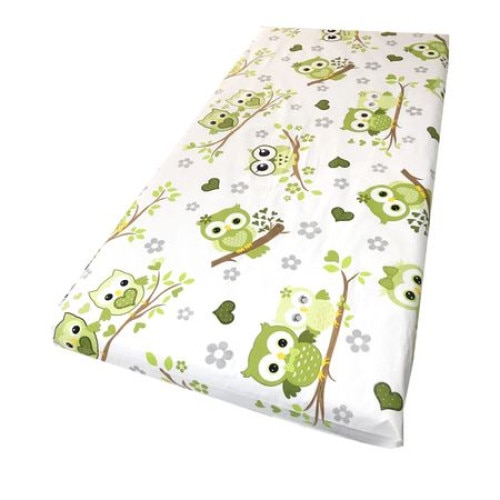 Cearsaf cu elastic roata pentru saltea bebelusi 160x80 cm Deseda Bufnite indragostite verzi