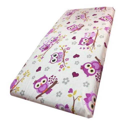 Cearsaf cu elastic roata pentru saltea bebelusi 160x80 cm Deseda Bufnite violet