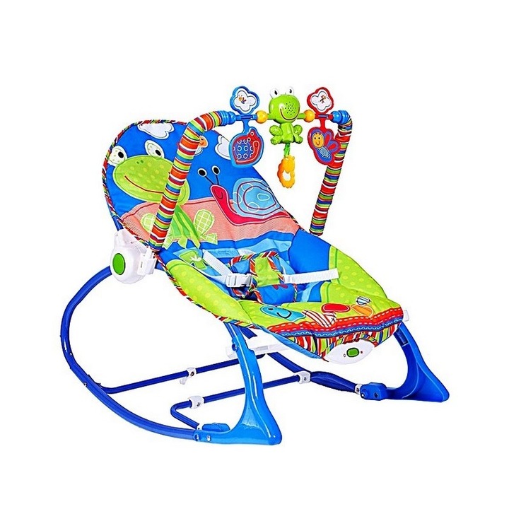 Balansoar si Scaun 2in1 Malplay, pentru bebelusi cu animalute, Albastru, 0 - 18 kg