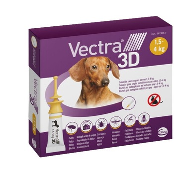 Solutie Antiparazitara, Vectra 3D Dog S, 1,5-4 kg, 1 Pipeta Solutie Antiparazitara, Vectra 3D Dog S, 1,5-4 kg, 1 Pipeta