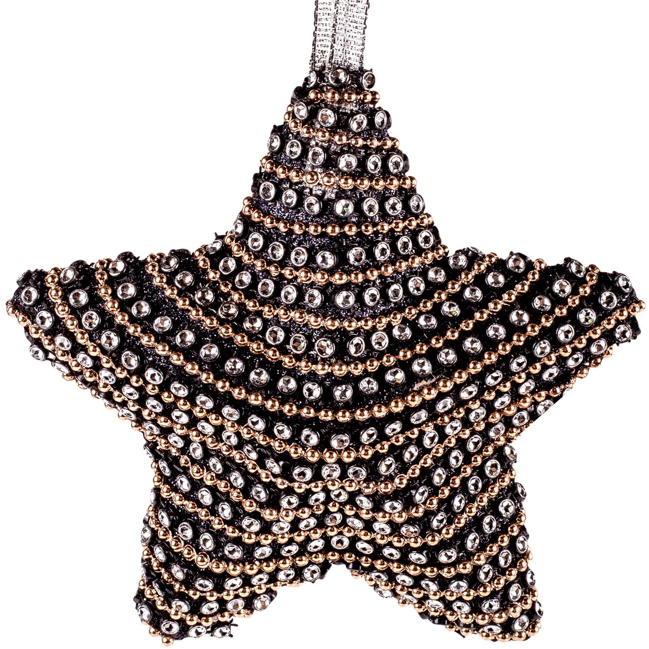 Glob negru stea de Craciun cu pietre lucioase, DecorCasa, 13 cm