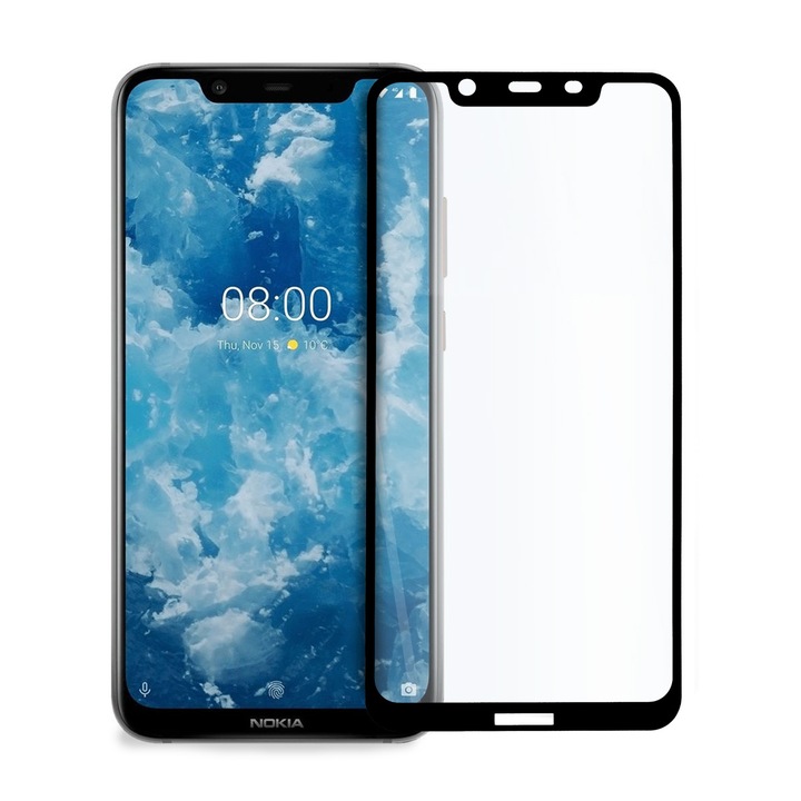 Стъклен Протектор Tempered Glass за Nokia 7.1 Plus, 9D Технология, Full Glue, Full Cover, Черен