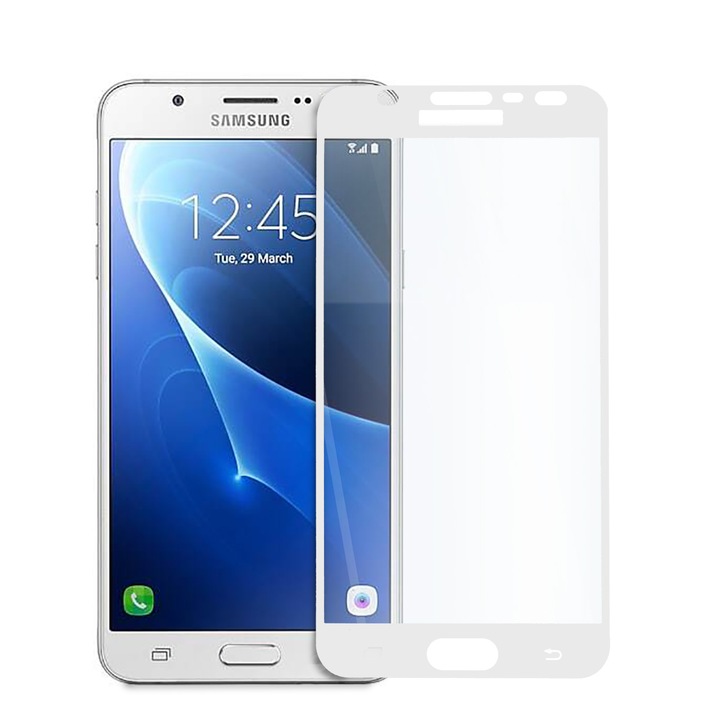 Innovatív 5D teljes képernyős üvegvédő fólia Samsung Galaxy J7 (2016)/J710F telefonhoz, Tech Armor, Teljesen ragasztó, Edzett üveg, Fehér