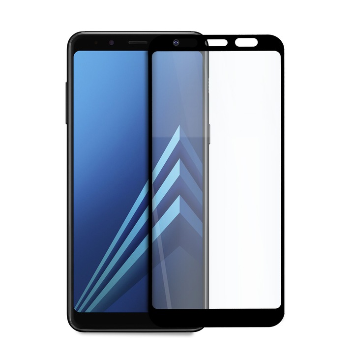 Иновативен 5D стъклен протектор за целият дисплей за Samsung Galaxy A8 Plus (2018)/A730F, Tech Armor, Цяло лепило, Закалено стъкло, Черен