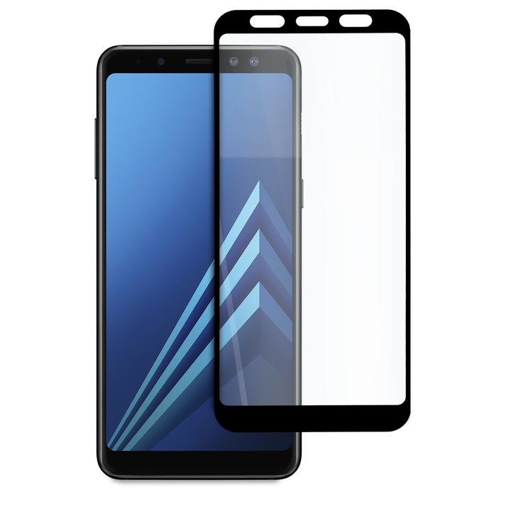 Стъклен протектор Full Glue за Samsung Galaxy A8 Plus (2018), Tempered Glass, Цялостно покритие и залепване, Черен