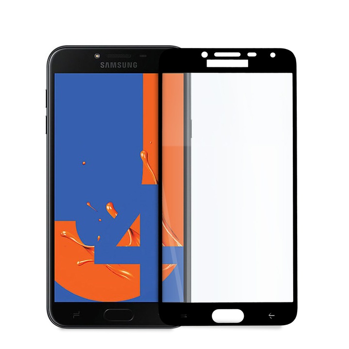 Üvegvédő edzett üveg Samsung Galaxy J4 (2018), 9D technológia, teljes ragasztó, teljes fedél, fekete
