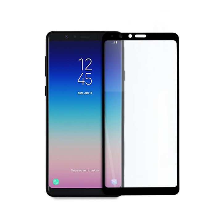 Üvegvédő edzett üveg Samsung Galaxy A8 Star (2018), 9D technológia, teljes ragasztó, teljes burkolat, fekete