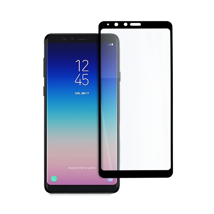 Стъклен протектор Full Glue за Samsung Galaxy A8 Star (2018), Tempered Glass, Цялостно покритие и залепване, Черен
