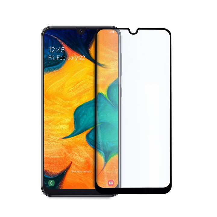 Protector de sticla Full Glue pentru Samsung Galaxy A30, sticla securizata, capac complet si adeziv, negru