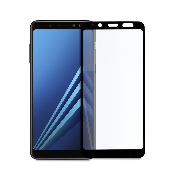 Иновативен 5D стъклен протектор за целият дисплей за Samsung Galaxy A8 (2018)/A530F, Tech Armor, Цяло лепило, Закалено стъкло, Черен
