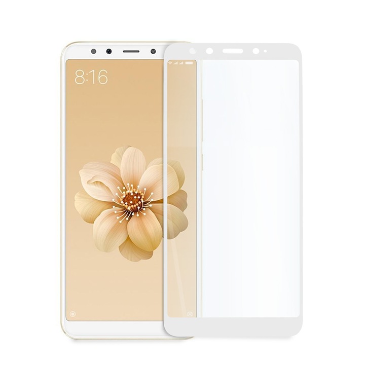 Стъклен Протектор за Xiaomi Mi A2 Lite, 9D, Tempered Glass, Цялостно покритие и залепване, Бял