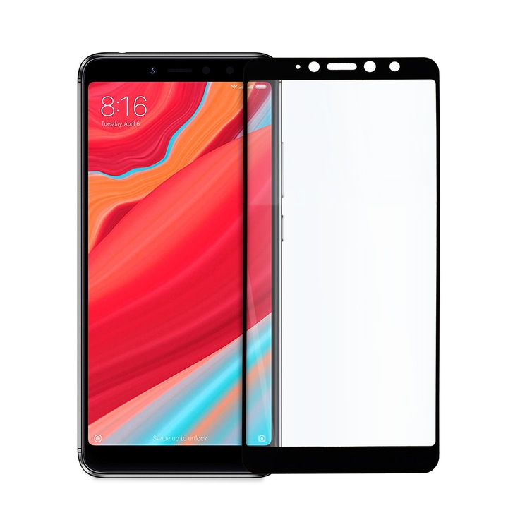 Innovatív 5D Full Glass képernyővédő fólia Xiaomi Redmi S2-hez, Tech Armor, Full Adhesive, Edered Glass, Fekete