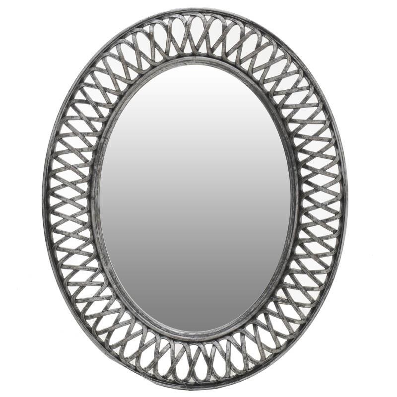 Oglinda ovala, argintiu antichizat, plastic si sticla, 61 cm x 76 cm