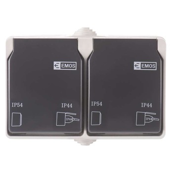 Priza dubla PT, 250V, alb/negru, Emos A1396.1 Priza dubla PT, 250V, alb/negru, Emos A1396.1