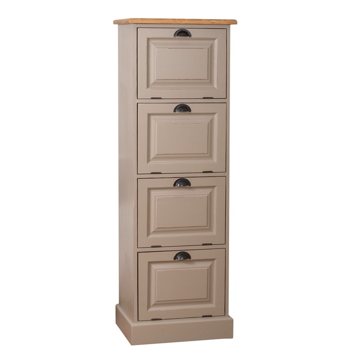 Szel-Mob keskeny komód 4 lehajtható ajtóval, 100% tömörfa, természetes színű / sötétszürke