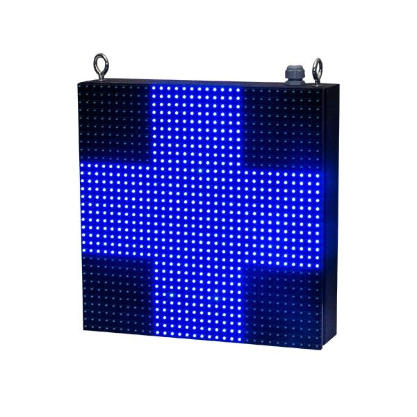 Cruce de farmacie veterinara cu LED 32x32 cm pentru vitrina - ALBASTRU