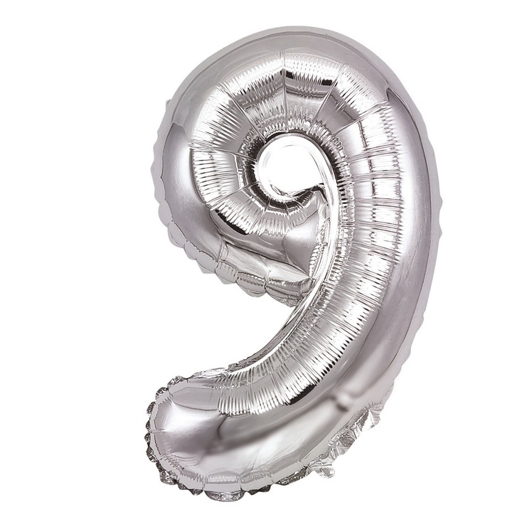 Сребърен метален фолиен балон, Mirific Party, номер 9, 40 см, сребрист