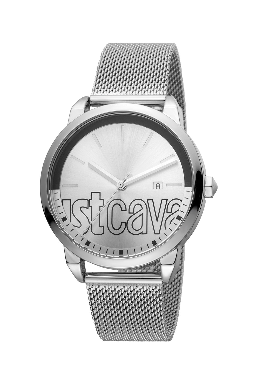 JUST CAVALLI, Ceas quartz cu logo pe cadran, Argintiu