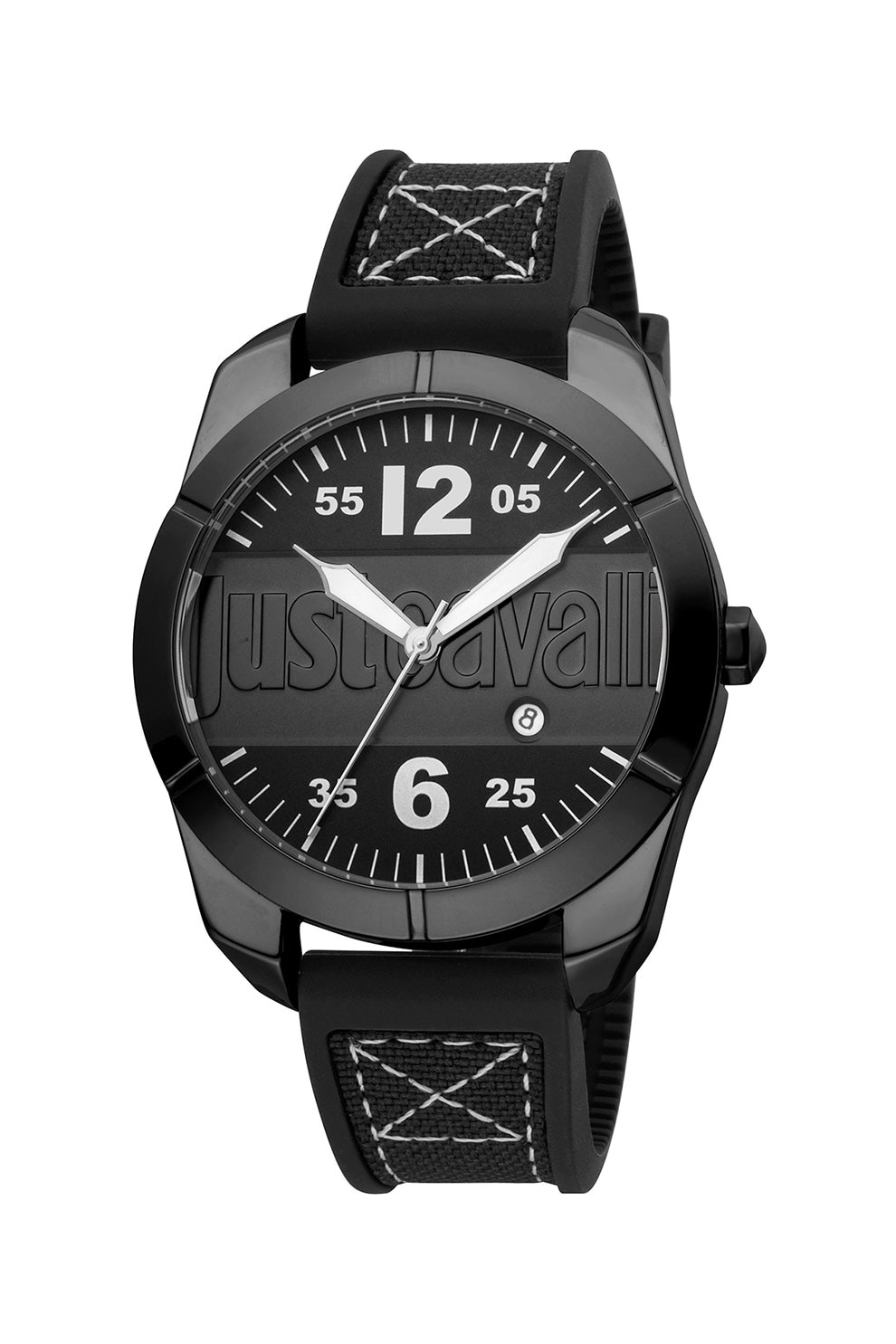 JUST CAVALLI, Ceas rotund cu o curea de silicon, Negru