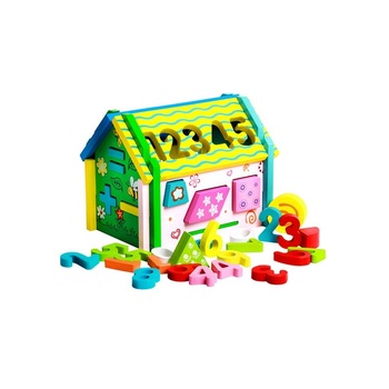 Casuta sortator MalPlay cu forme, numere, culori din lemn 3 ani + Casuta sortator MalPlay cu forme, numere, culori din lemn 3 ani +