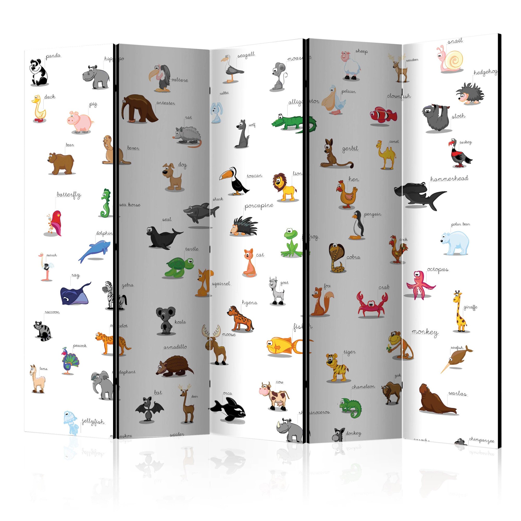 Paravan din 5 parti - Animale pentru copii - 225 x 172 cm
