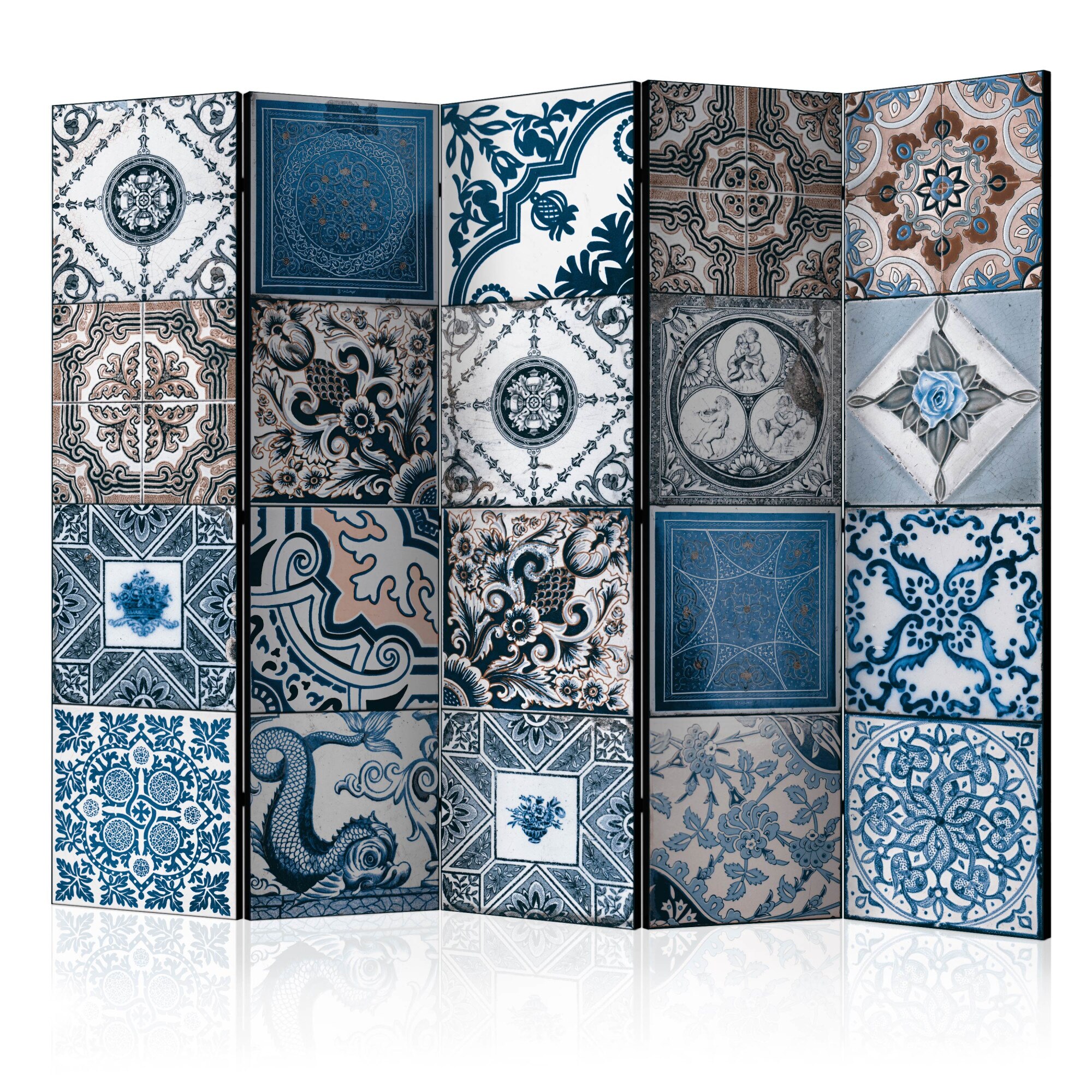 Paravan din 5 parti - Arabesque albastru - 225 x 172 cm