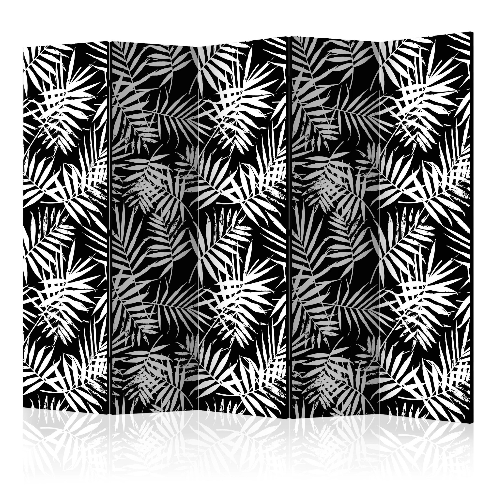 Paravan din 5 parti - Jungla alb-negru - 225 x 172 cm