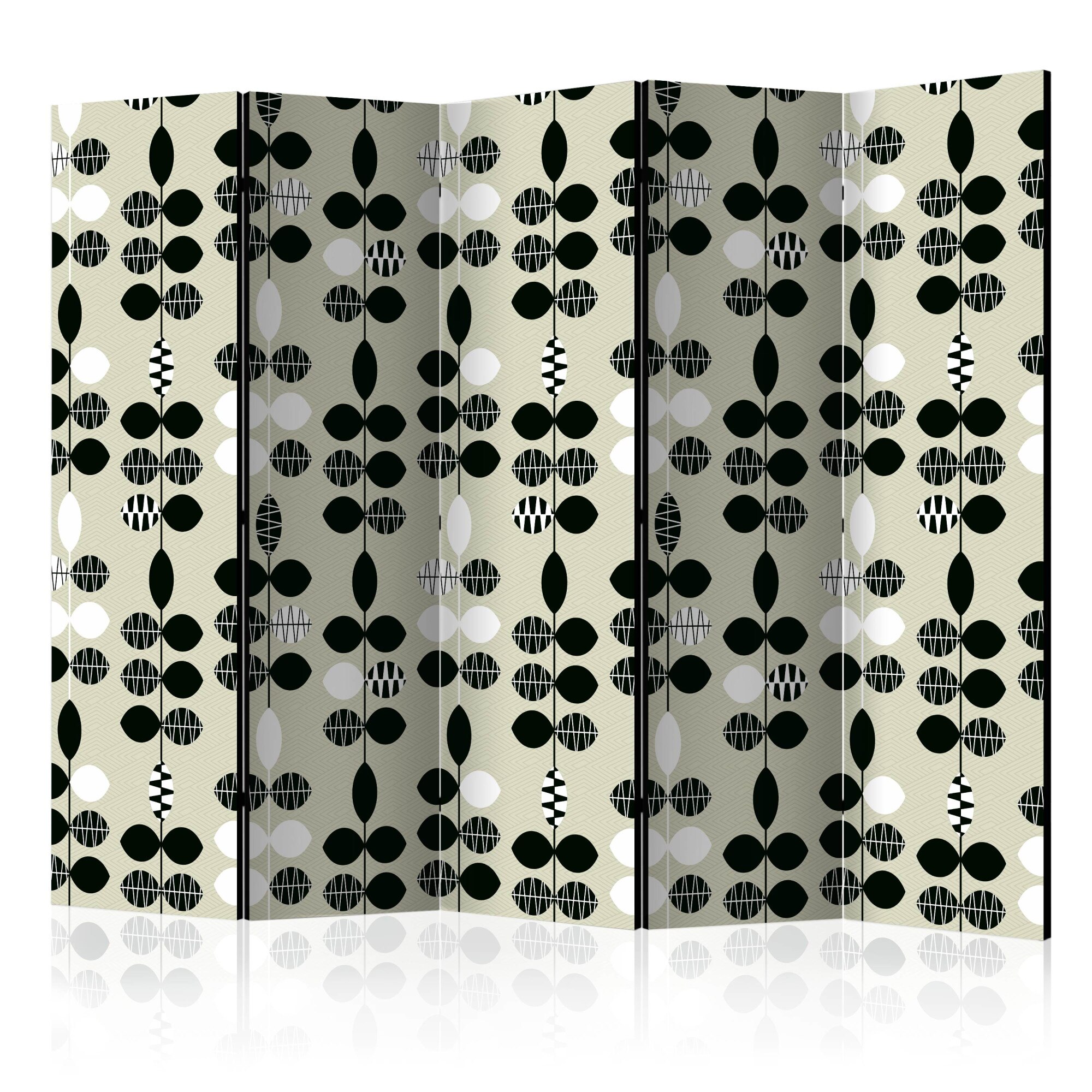 Paravan din 5 parti - Dots alb-negru - 225 x 172 cm