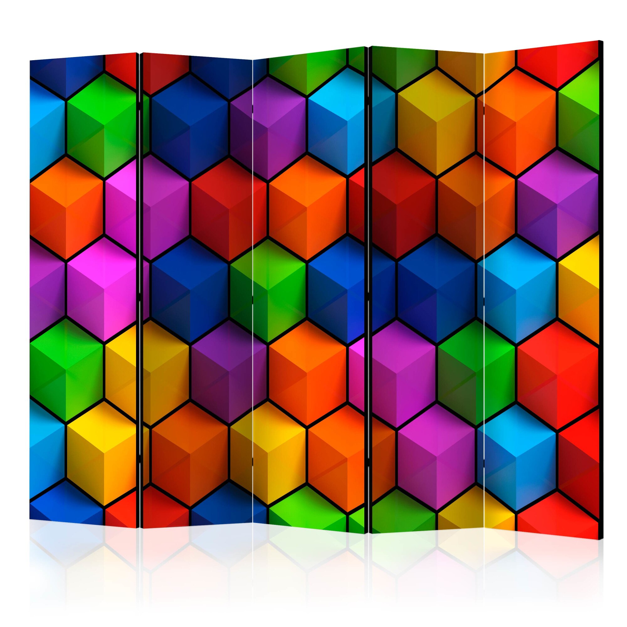 Paravan din 5 parti - Cutii geometrice colorate - 225 x 172 cm