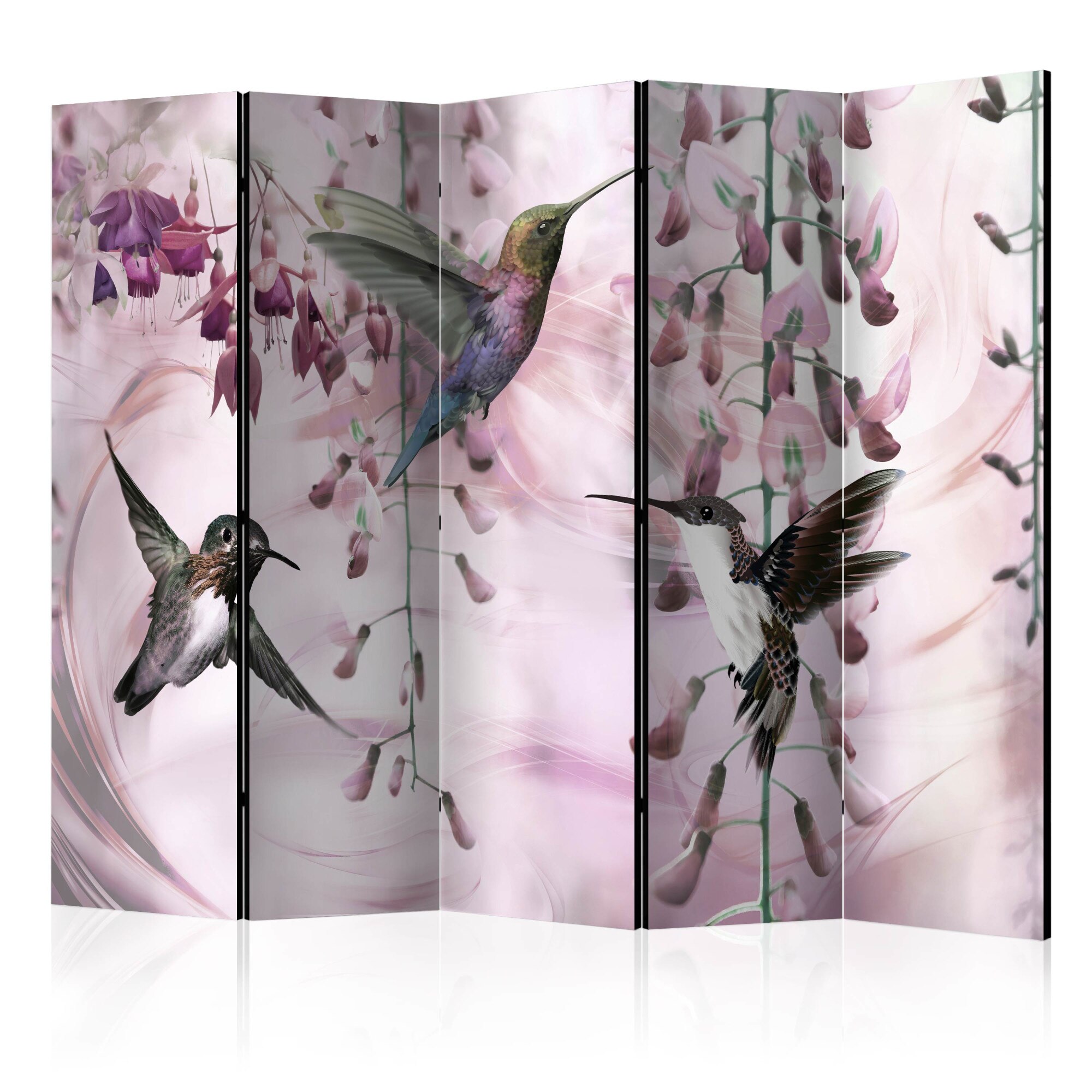 Paravan din 5 parti - Colibri zburatoare roz - 225 x 172 cm