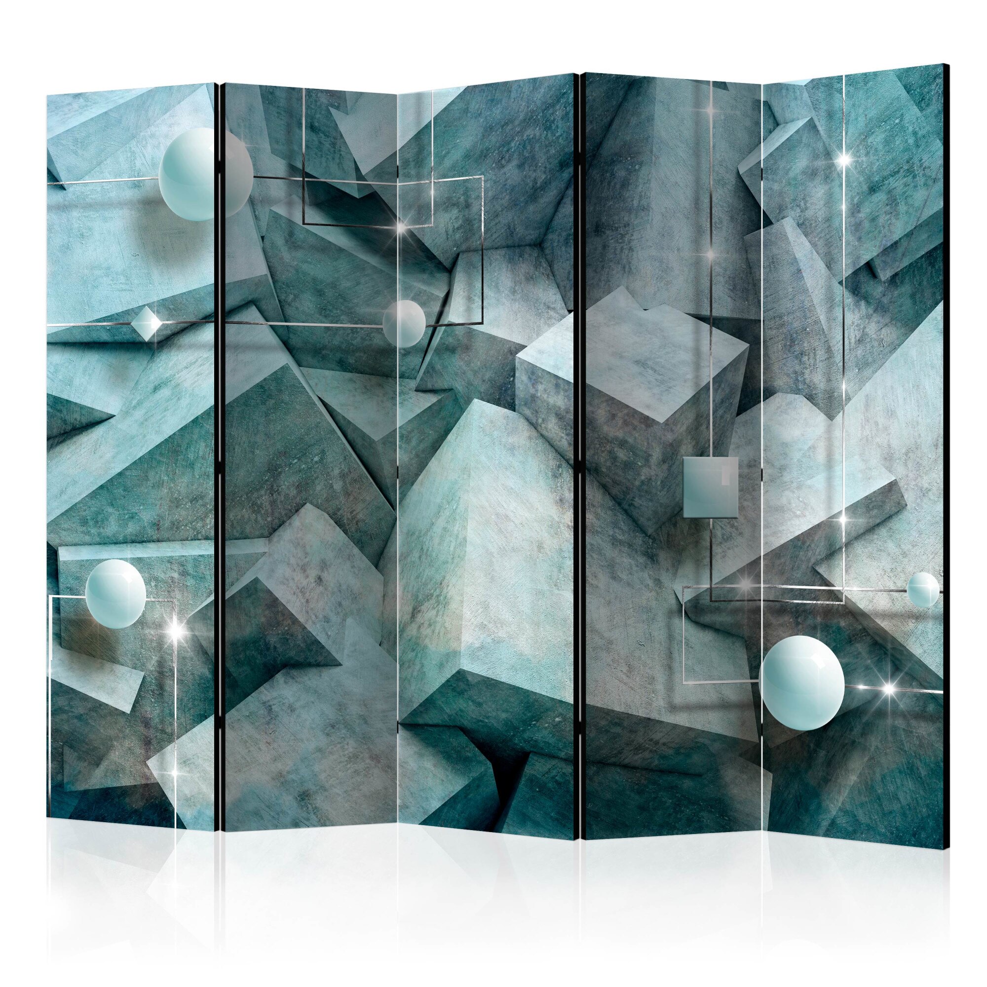 Paravan din 5 parti - Beton cuburi verzi - 225 x 172 cm