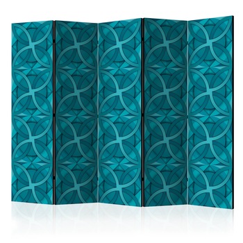 Paravan din 5 parti - Geometric Turquoise II - 225 x 172 cm Paravan din 5 parti - Geometric Turquoise II - 225 x 172 cm
