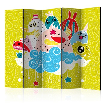 Paravan din 5 parti - Creaturi fericite II - 225 x 172 cm Paravan din 5 parti - Creaturi fericite II - 225 x 172 cm
