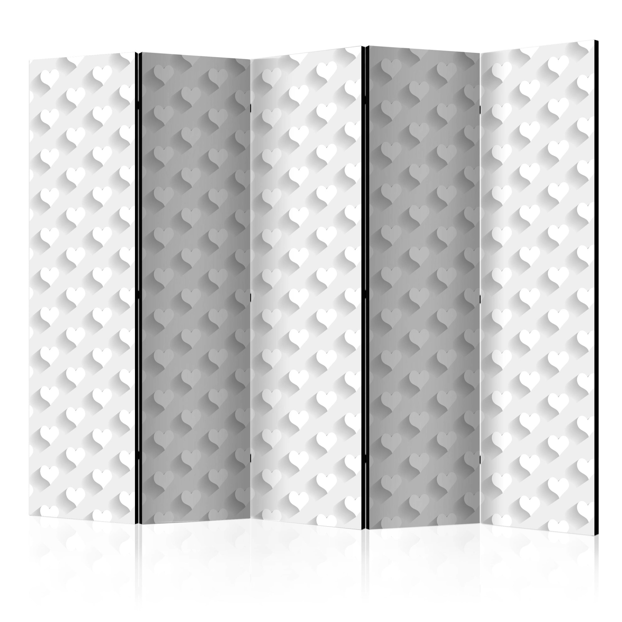 Paravan din 5 parti - Inimi gri - 225 x 172 cm